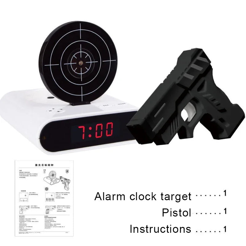 Lazy Man Table Clock, Snooze Mode Wake Up Clocks, Fun Pistol Shooting Gun Target Digital LED Alarm Clock, Shooting LCD Display-2