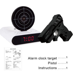 Lazy Man Table Clock, Snooze Mode Wake Up Clocks, Fun Pistol Shooting Gun Target Digital LED Alarm Clock, Shooting LCD Display-2